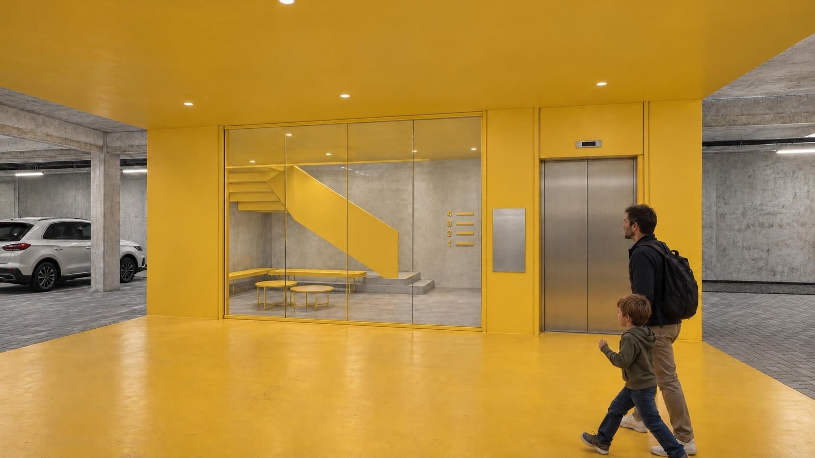 Yellow lift lobby